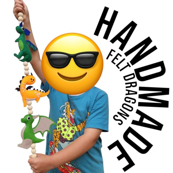 Handmade Dragons Dinosaurs Felt Garland Wall Decor Hangs Vertically Nursery Room - Picture 2 of 12